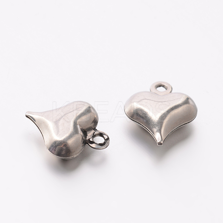 Original Color 304 Stainless Steel Puffed Heart Charms STAS-E078-01-1