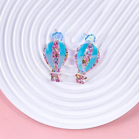 Hot Air Balloon Acrylic Dangle Stud Earrings WG082CC-02-1