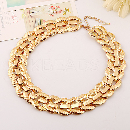 Alloy Textured Oval Link Chain Necklaces for Women FS-WG23DE5-01-1