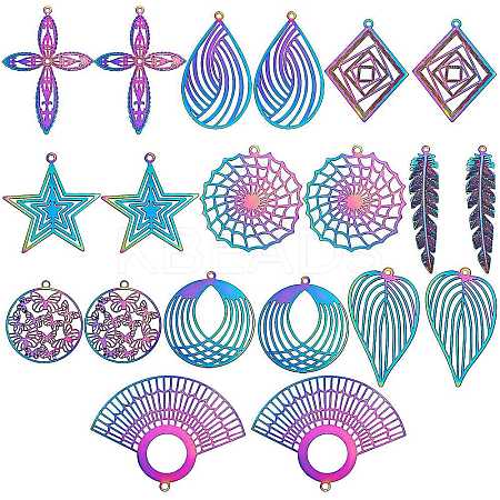20Pcs 10 Style PVD Vacuum Plating 201 Stainless Steel Filigree Pendants STAS-SZ0001-79-1