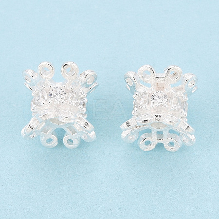 925 Sterling Silver Pave Clear Cubic Zirconia Flower Beads STER-T008-40S-1