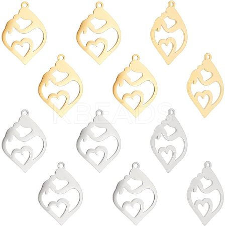 12Pcs 2 Colors 201 Stainless Steel Pendants STAS-UN0040-19-1