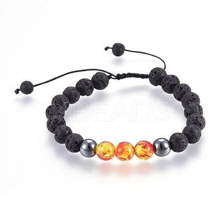 Natural Lava Rock and Non-Magnetic Synthetic Hematite Beads Braided Bead Bracelets BJEW-JB03975-06-1