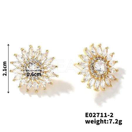 3D Sunflower Copper & Zircon Stud Earrings Fashionable Luxury Japanese Style FV5287-2-1
