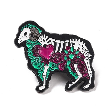 Skeleton Sheep with Heart Enamel Pin for Halloween JEWB-F015-05EB-1