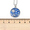 Brass Micro Pave Clear Cubic Zirconia with Blue Enamel Flat Round Pendant Necklaces NJEW-Z088-03P-01-3