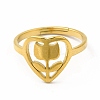 Ion Plating(IP) 304 Stainless Steel Heart with Flower Adjustable Ring for Women LS-RJEW-B027-30G-2
