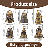 6Pcs 6 Styles Tibetan Style Brass Bell Pendants KK-FH0008-31-2