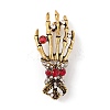 Halloween Theme Rhinestone Skeleton Hand Brooch Pin LS-JEWB-F018-01AG-1