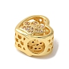 Heart with Paw Print Pattern Rack Plating Brass Micro Pave Cubic Zirconia European Beads KK-G511-05A-G-2