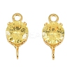 Brass Pave Cubic Zirconia Flat Round Connector Charms KK-P347-01G-01-2