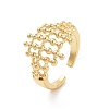 Hollow Tartan Round Brass  Open Cuff Ring for Women RJEW-Z055-05G-03-1