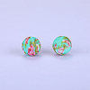 Printed Round with Flower Pattern Silicone Focal Beads SI-JX0056A-158-1