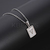 Rectangle Stainless Steel Pave Natural White Shell Pendant Necklaces FS-WG3D812-22-1