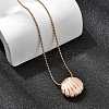 304 Stainless Steel Pave Clear Glass Rhinestone Shell Shape Pendant Ball Chain Necklaces for Women NJEW-K255-53G-3
