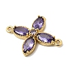 Brass Pave Cubic Zirconia 4-Petal Flower Connector Charms KK-A296-46A-G-2