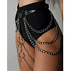 Black Imitation Leather Alloy Curb Chain Layered Tassel Leg Chain Waist Body Chains for Sexy Woman FS-WGB0E32-01-3