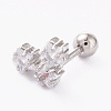 Brass Micro Pave Clear Cubic Zirconia Barbell Cartilage Earrings AJEW-P017-15P-1
