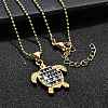 Summer Beach Brass Pave Cubic Zirconia Turtle Pendant Necklaces for Women NJEW-U039-02G-01-2