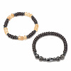 2Pcs 2 Style Coconut & Natural Larvikite & Watermelon Stone Glass Stretch Bracelets Set BJEW-JB07832-4