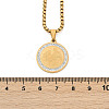 201 Stainless Steel Micro Pave Clear Cubic Zirconia Flat Round Pendant Box Chain Necklaces for Men NJEW-S387-03G-5