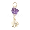 9Pcs 9 Styles Natural Mixed Stone Chip with Brass Clover Pendants PALLOY-JF04673-2