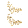 Flower Brass Micro Pave Clear Cubic Zirconia Cuff Earrings EJEW-K305-03G-4