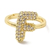 Rack Plating Letter Brass Micro Pave Clear Cubic Zirconia Adjustable Rings for Women KK-S391-03G-F-1