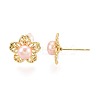 Flower Brass Natural Pearl Stud Earrings PEAR-N017-07F-3