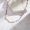 Round Natural Lepidolite & Natural Freshwater Pearl & 925 Sterling Silver Beaded Necklaces for Women NJEW-G154-01G-5