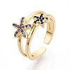 Brass Micro Pave Cubic Zirconia Cuff Rings for Women KK-T071-64G-4