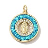 Rack Plating Brass Micro Pave Cubic Zirconia with Synthetic Opal Pendants KK-D088-18G-2