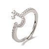 Rack Plating Brass Cubic Zirconia Arabic Letters Adjustable Rings for Women RJEW-S407-10P-14-1