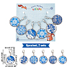 Glass Flat Round with Blue and White Porcelain Pattern Charm Locking Stitch Markers HJEW-PH01782-2