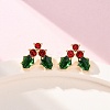 Cubic Zirconia Cherry Stud Earrings with Enamel X-EJEW-P199-14G-4