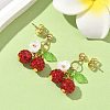 Cherry 304 Stainless Steel Handmade Polymer Clay Rhinestone Dangle Stud Earrings EJEW-JE06428-02-1