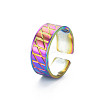 Rainbow Color 304 Stainless Steel Grooved Wide Band Open Cuff Ring for Women RJEW-N038-046M-3