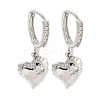 Heart Brass Micro Pave Clear Cubic Zirconia Huggie Hoop Dangle Earrings for Women AJEW-U003-03P-1