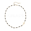 Faceted Dyed Natural Agate Round Beads & 304 Stainless Steel Tiny Cross Handmade Link Chain Necklaces NJEW-JN05842-02-4