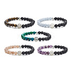 Natural & Synthetic Mixed Gemstone & Alloy Saint Benedict Medal Beaded Strech Bracelet for Women BJEW-JB09344-1