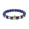 4Pcs 4 Style Natural Lava Rock & Lapis Lazuli(Dyed) & Synthetic Hematite Stretch Bracelets Set with Alloy Shell Beaded BJEW-JB08738-8