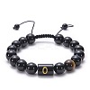 Natural Black Agate & Tiger Eye Round Beaded Adjustable Bracelets HL8029-15-1