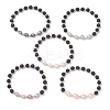Natural Lava Rock & Cultured Freshwater Pearl Beads Stretch Bracelets for Women BJEW-JB12868-4