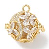 Rack Plating Brass Clear Cubic Zirconia Bead Cage Pendants KK-L224-006G-1