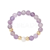 Natural Mixed Gemstone & Pearl Bead Finger Rings for Women RJEW-JR00965-3