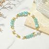 Round Natural Amazonite & Cultured Freshwater Pearl & Brass Beaded Stretch Bracelets for Women BJEW-JB14060-01-1