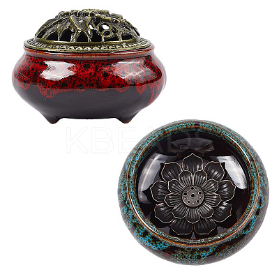 2Pcs 2 Colors Ceramic Incense Burners Holder DJEW-GF0001-78-1