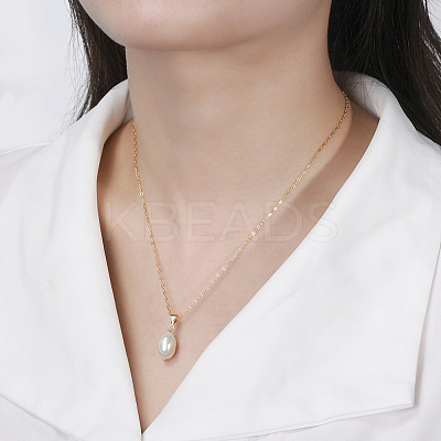 Natural Pearl Pendant Necklace with 925 Sterling Silver Paperclip Chains NJEW-I124-148-1