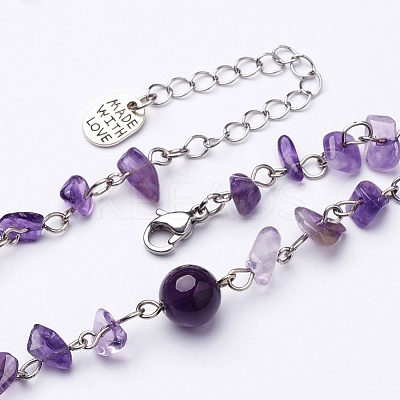 Natural Gemstone Chip Anklets X-AJEW-AN00177-1