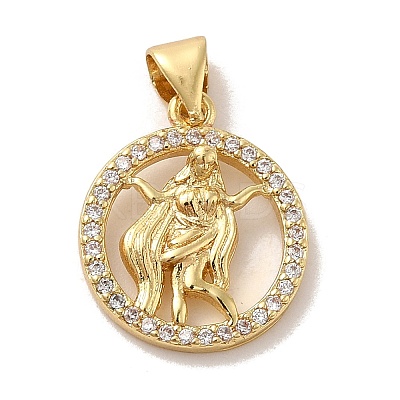 Zodiac Theme Brass Micro Pave Cubic Zirconia Pendants KK-M273-05H-G-1